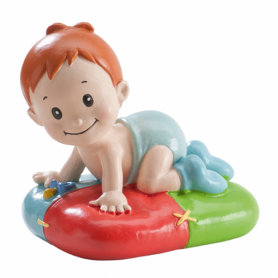 Figura decorativa de bebé com almofada colorida