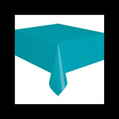 Toalha de mesa azul turquesa com canto pendente