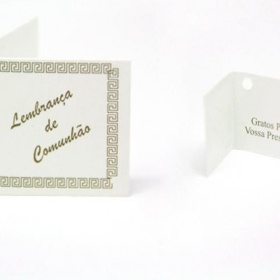 Etiquetas de papel para lembrança de comunhão com texto em português