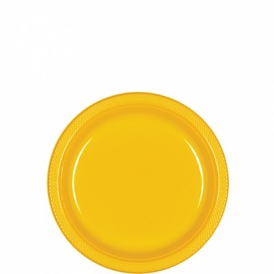 Prato amarelo redondo de plástico com borda texturizada