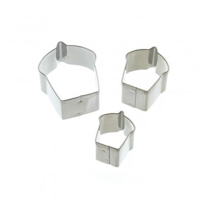 Conjunto de três cortadores de bolos em forma de casa