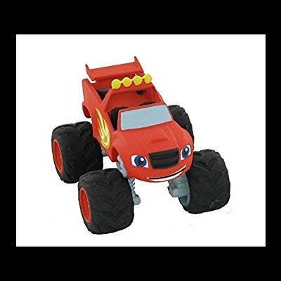 Brinquedo camião vermelho com grandes rodas pretas e olhos frontais