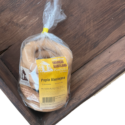 Pacote de Pastelaria Tradicional Alentejana em plástico transparente com etiqueta amarela