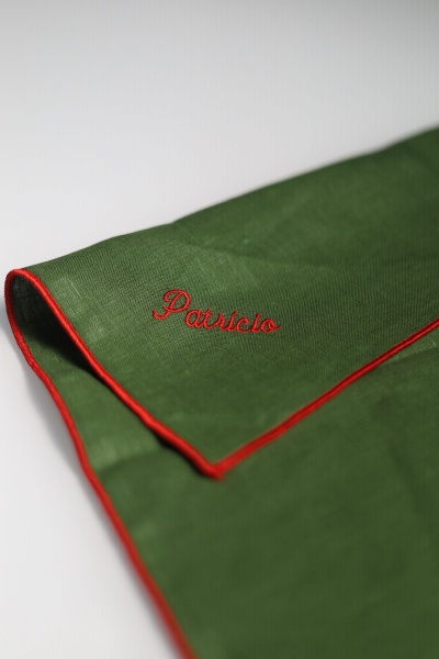 Guardanapo de Linho Verde rolinho Vermelho (Personalizáveis) (45x45)