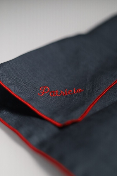 Guardanapo de Linho Azul rolinho Vermelho (Personalizável) (50x50)