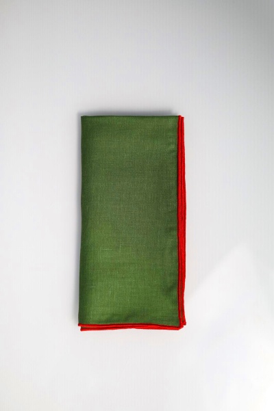 Dúzia de Guardanapos de Linho Verde rolinho Vermelho (45x45)