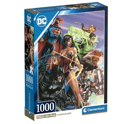 Caixa de quebra-cabeças Clementoni com 1000 peças da DC Comics com super-heróis em destaque