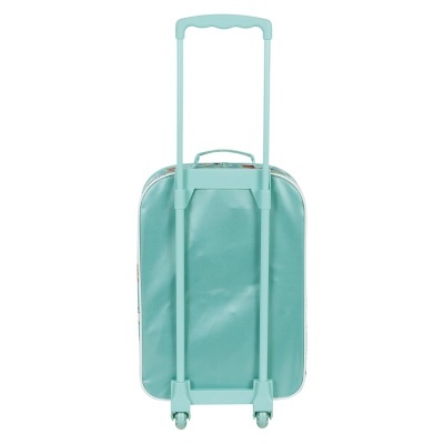 Mala de viagem rígida azul claro com rodas e puxador ajustável