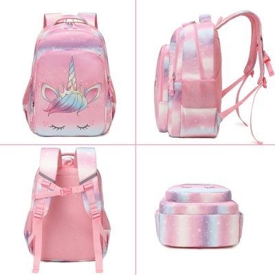 Conjunto Escolar - Mochila + lancheira térmica + porta-lápis - Unicórnio rosa arco-íris