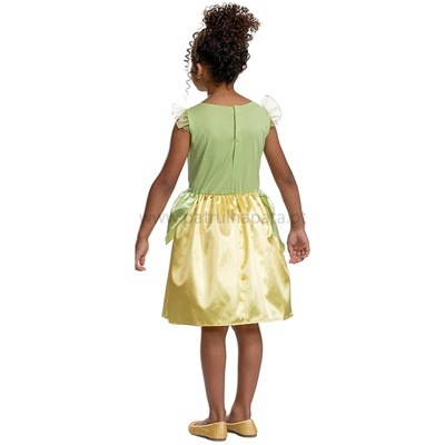 Vestido infantil verde e amarelo com saia rodada e detalhes em tule