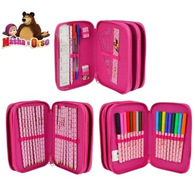 Estojo triplo com material Masha e o Urso