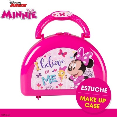 Estojo infantil de maquilhagem rosa com Minnie e texto motivacional
