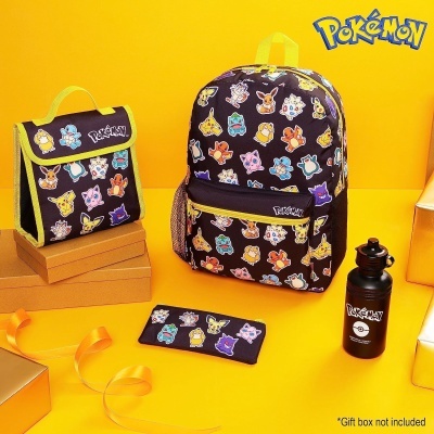 Conjunto Pokémon com mochila, lancheira, estojo e garrafa preta