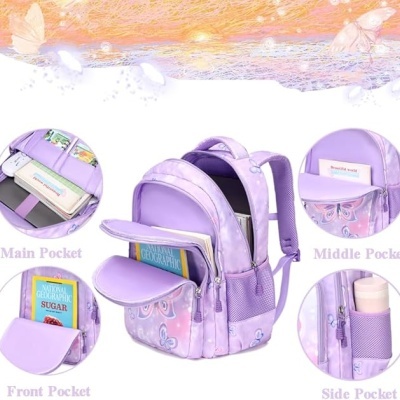 Conjunto Escolar Borboleta - Mochila + lancheira + porta-lápis