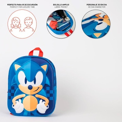 Mochila 3D Pré-Escolar Sonic the Hedgehog 31cm