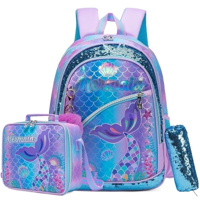 Conjunto Escolar Sereia - Mochila Escolar + Lancheira + Porta-lápis