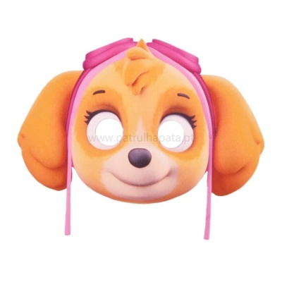 Máscara de cão laranja com óculos rosa e olhos vazados