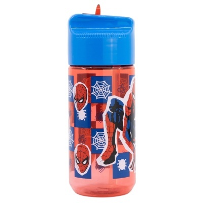 Garrafa de plástico tritan hidro com palha Spiderman 430 ml