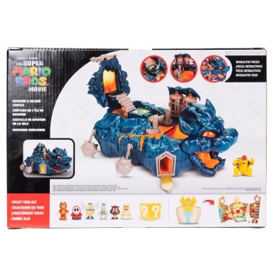 Brinquedo castelo de Bowser azul com lava e figuras de personagens Super Mario Bros