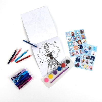 Kit de artes Frozen II com livro de colorir, lápis, canetas, tintas e adesivos