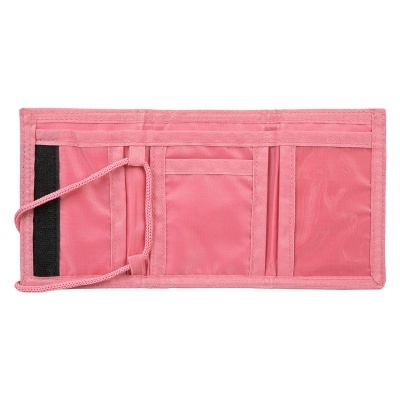 Carteira rosa de tecido com compartimentos e fecho velcro