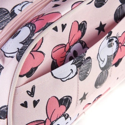 mochila ou estojo rosa com padrão da Minnie Mouse