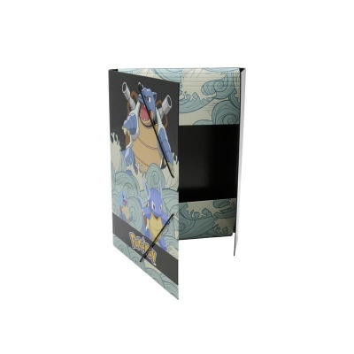 Caixa de cartão com ilustrações de Pokémon e padrão de ondas