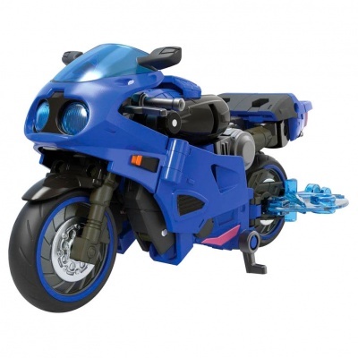 Motocicleta de brinquedo azul com luzes frontais redondas