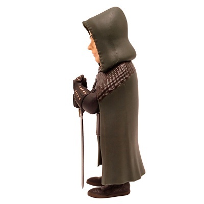 Figura colecionável de personagem com capuz verde-oliva e espada