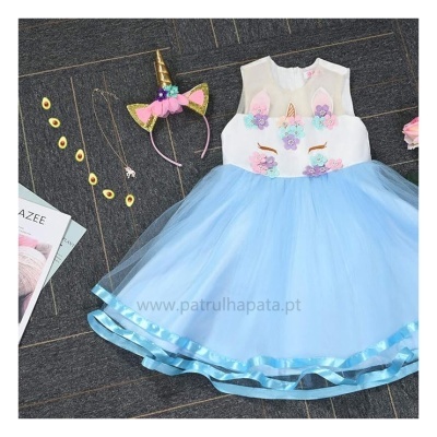 Fato Blue Unicorn + Tiara + Colar