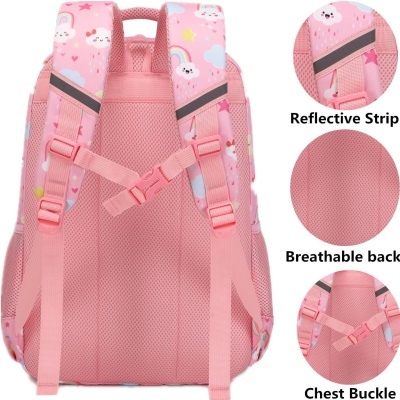 Mochila rosa com alças estampadas e costas respirável