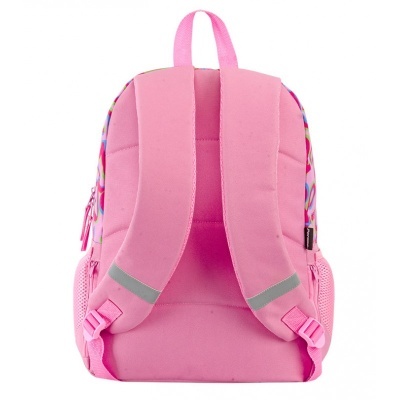 Mochila cor-de-rosa vista de trás com alças almofadadas ajustáveis