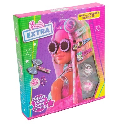Conjunto de acessórios para cabelo Barbie Extra colorido em embalagem brilhante