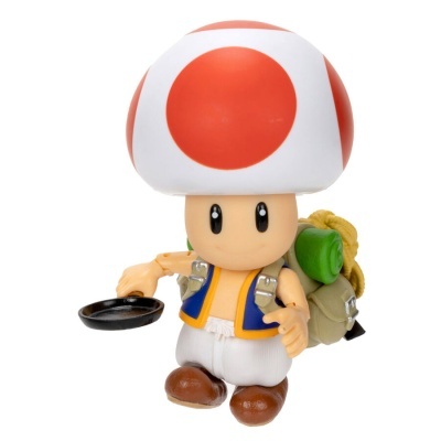Figura de action Toad com chapéu branco e pontos vermelhos segurando uma frigideira negra