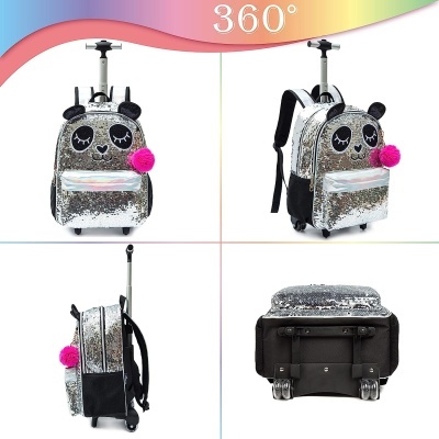 Conjunto Trolley Escolar Panda Lantejoulas