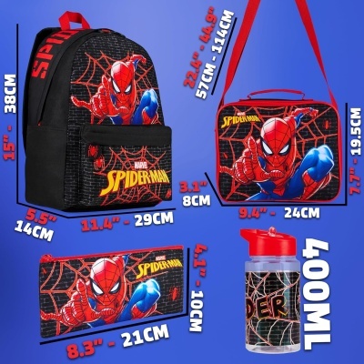 Conjunto Escolar Spiderman - Mochila + lancheira + garrafa + estojo