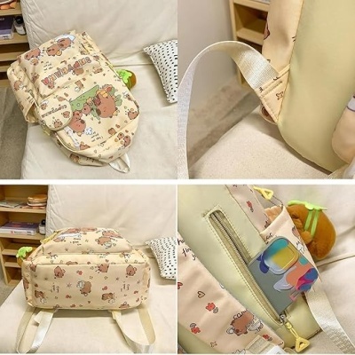 Mochila Escolar Capivara - Capybara 41 cm - Mochila + porta-moedas + peluche