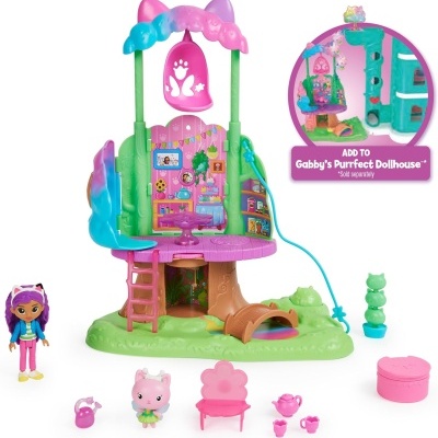 Casa de bonecas Gabby, conjunto de casa de árvore de jardim com luzes