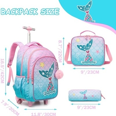 Conjunto Escolar Trolley Sereia - Trolley + lancheira + porta-lápis