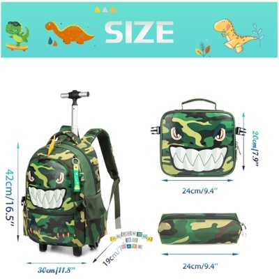 Conjunto Escolar Trolley Jurassic Army - Trolley + lancheira + porta-lápis