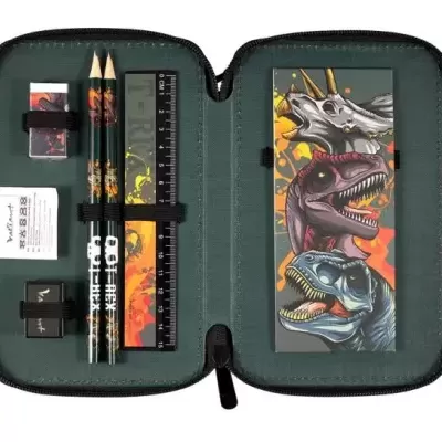 Estojo com material escolar Dino T-Rex