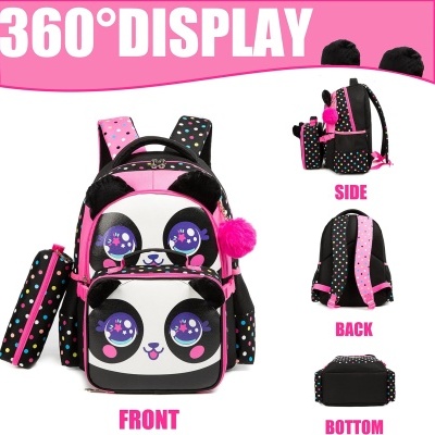Conjunto Escolar Panda Pink - Mochila + lancheira + porta-lápis