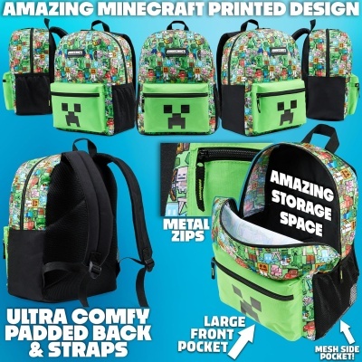 Conjunto escolar Minecraft - Mochila + lancheira + garrafa