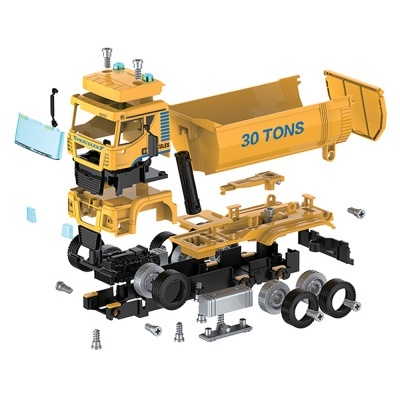 Camião de construção amarelo desmontado com texto '30 TONS' em azul