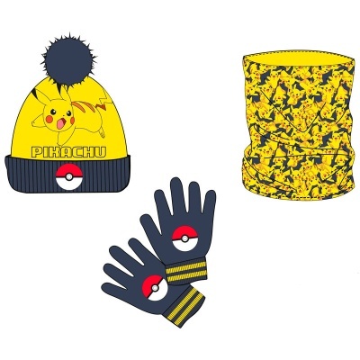 Conjunto gorro, luvas e gola Pokemon