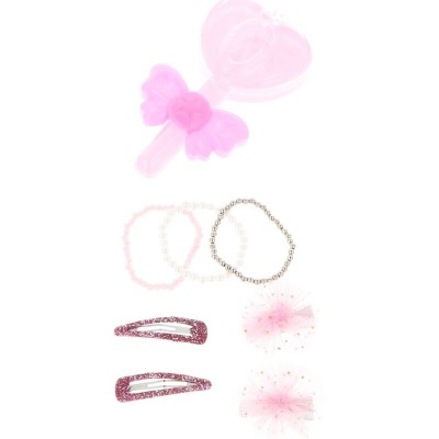 Set bijuteria e cabelo em caixa coração