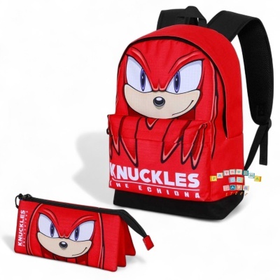 Conjunto Escolar Knuckles Sonic the Hedgehog - Mochila Escolar 44cm + porta-lápis triplo