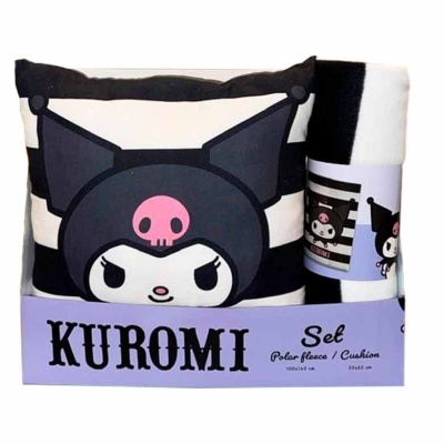 Set manta polar + almofada Kuromi Hello Kitty