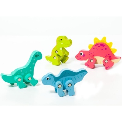 Conjunto de dinossauros de madeira