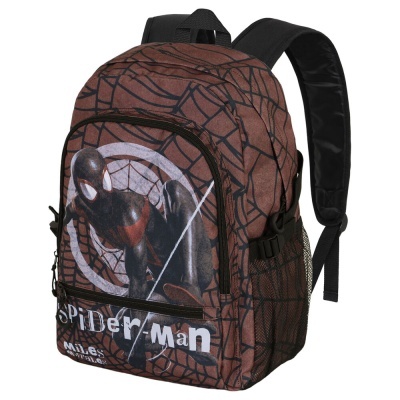 Mochila Spider-Man castanha com padrão de teias pretas